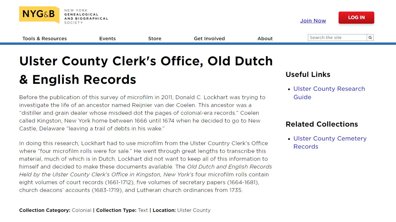 Ulster County Clerk's Office, Old Dutch & English Records ...